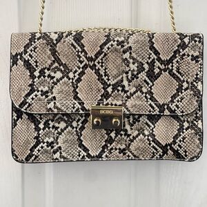 BCBG Python Pattern Shoulder Bag - Black and Cream